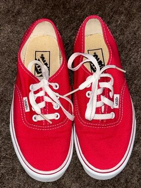 Vans Red Canvas Low Top Sneakers with White Laces
